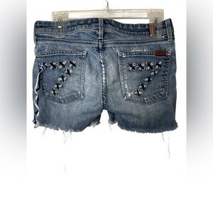 7 For All Mankind Blue Jean Shorts Distressed 7 Lace Detail on Pockets
